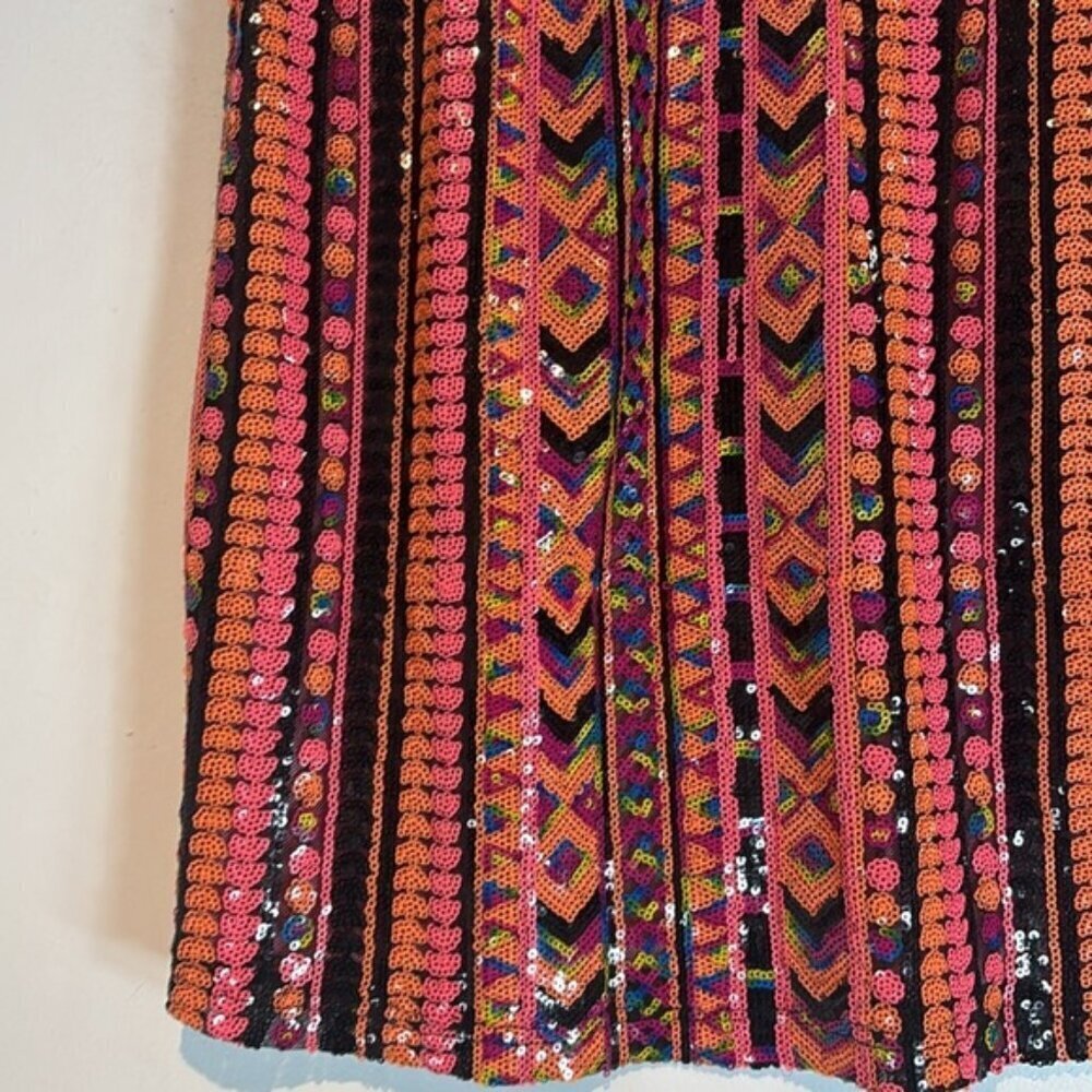 I Madeline Sequin Mini Skirt Sz M Fully Lined Geometric Aztec Design - Picture 3 of 9